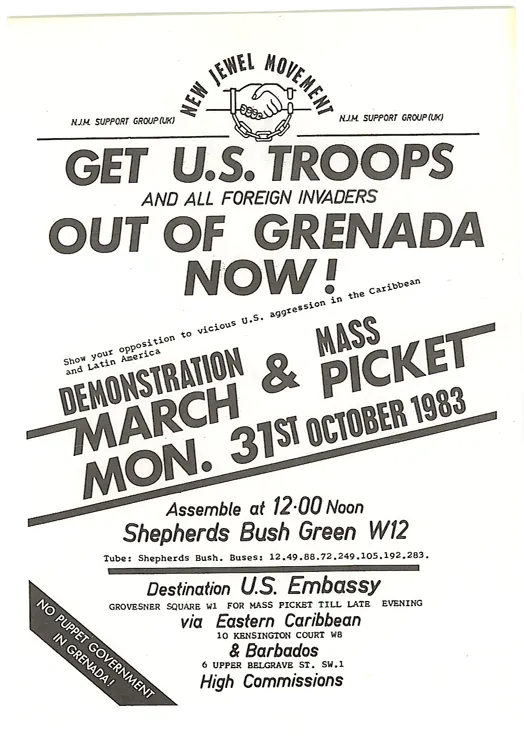 Protest flyer issued by the New Jewel Movement