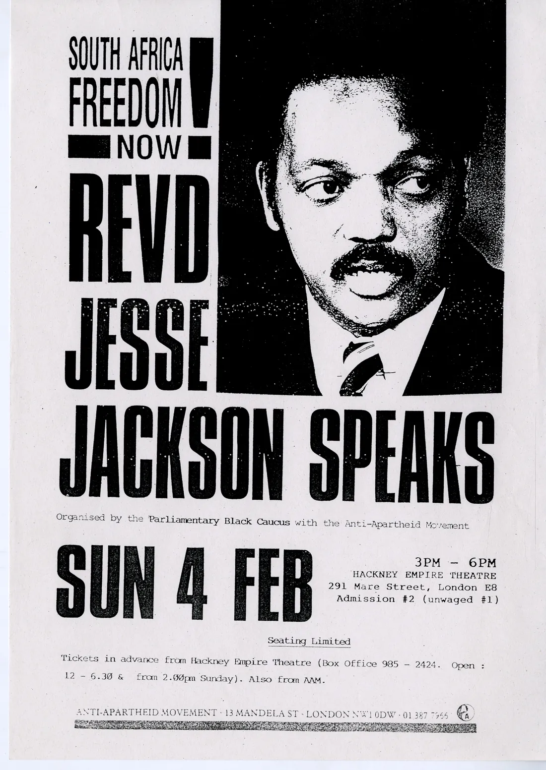 Poster for Jesse Jackson speaking event with PBC and AAM BG P 18 2