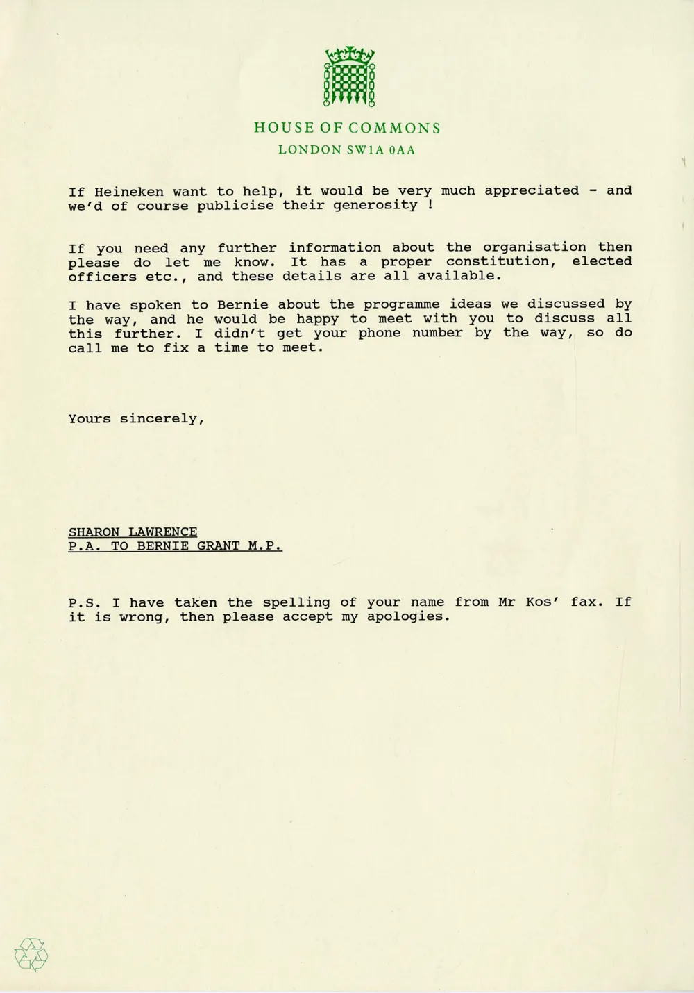 Preview of Heineken Incident Sharon Grant Letter to Waheed Ali [BG_P_16_10]
