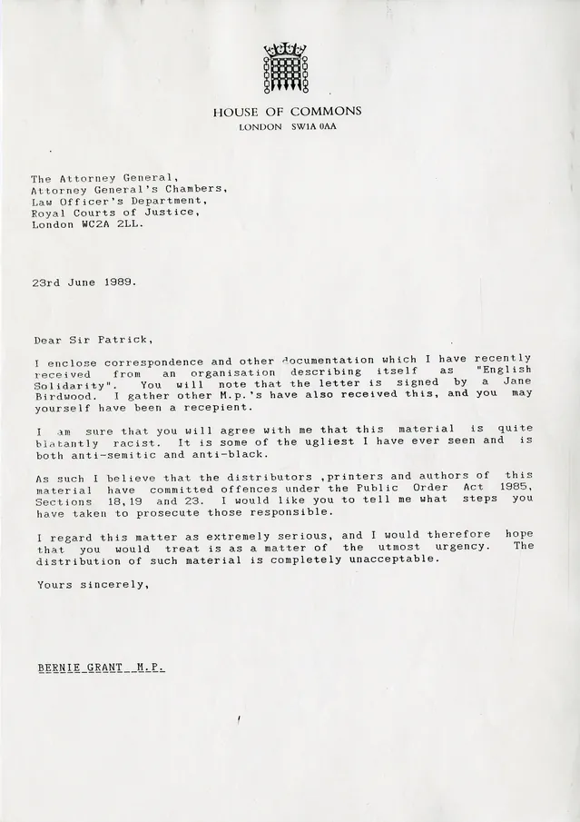 Preview image for Letter to Attorney General regarding English Solidarity