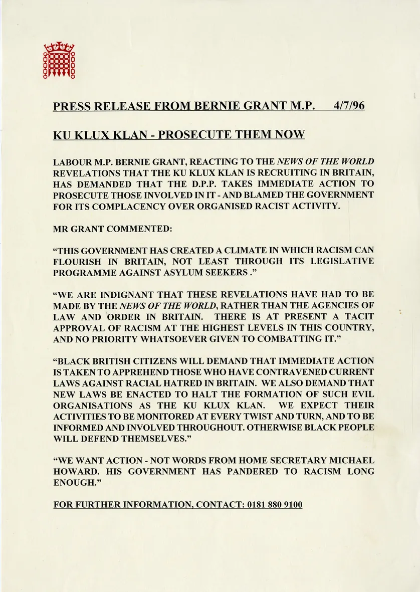 Preview image for Press Release on Ku Klux Klan