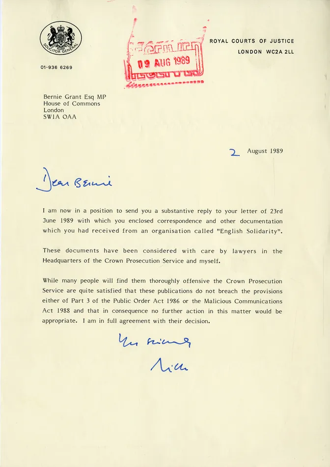 Preview image for Royal Courts of Justice response to Bernie Grant