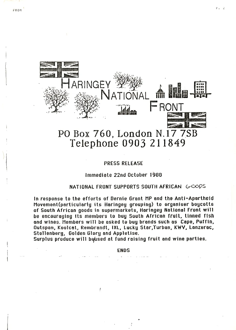 Preview image for Haringey National Front supports South african goods