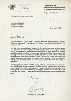 Preview image for Letter from George Foulkes MP about a housing officer in Montserrat