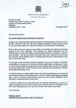 Preview image for Letter to Baroness Symons re Montserratians arriving in the UK 3rd November 1997
