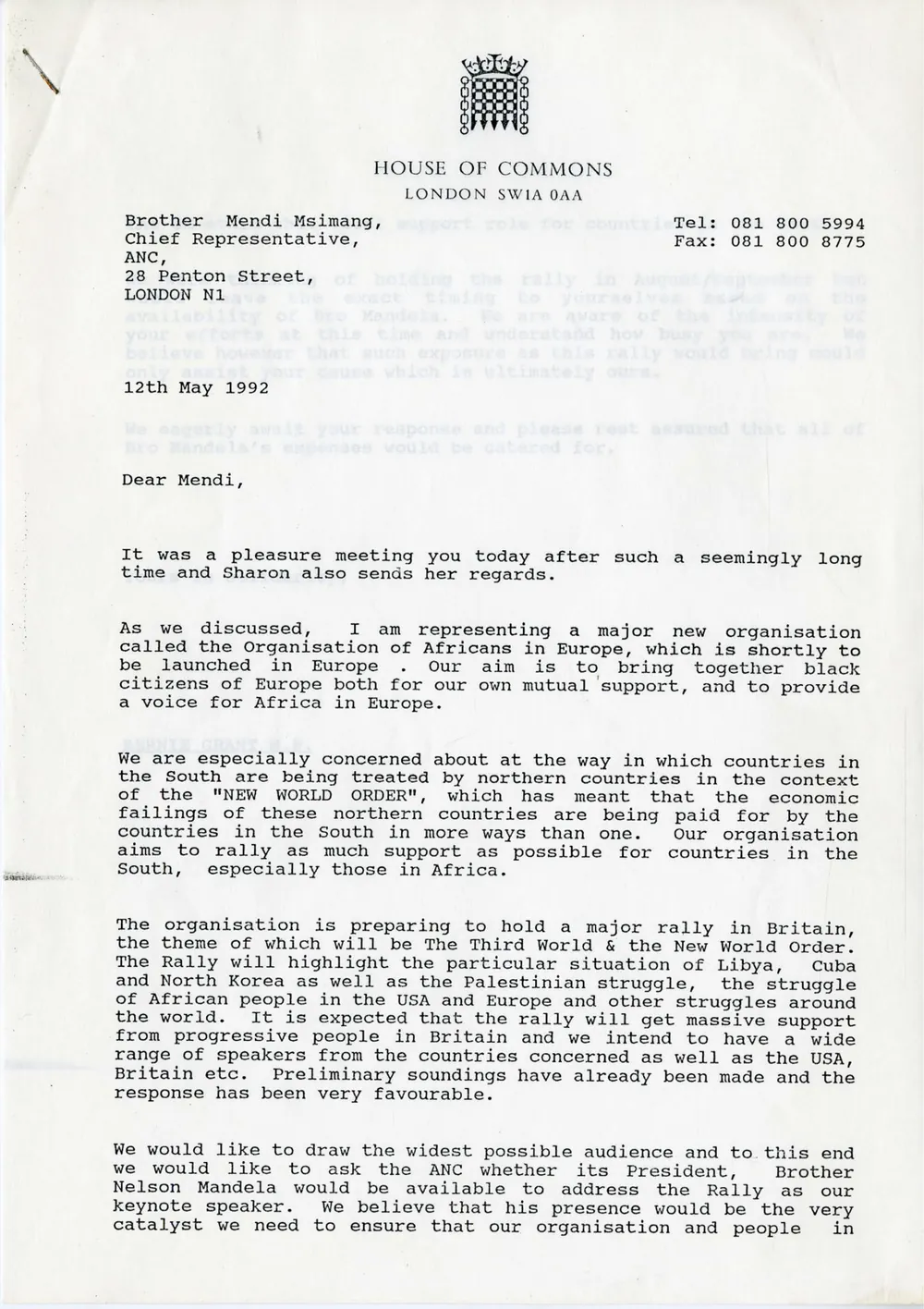 Preview image for Letter to Mendi Msimang, ANC
