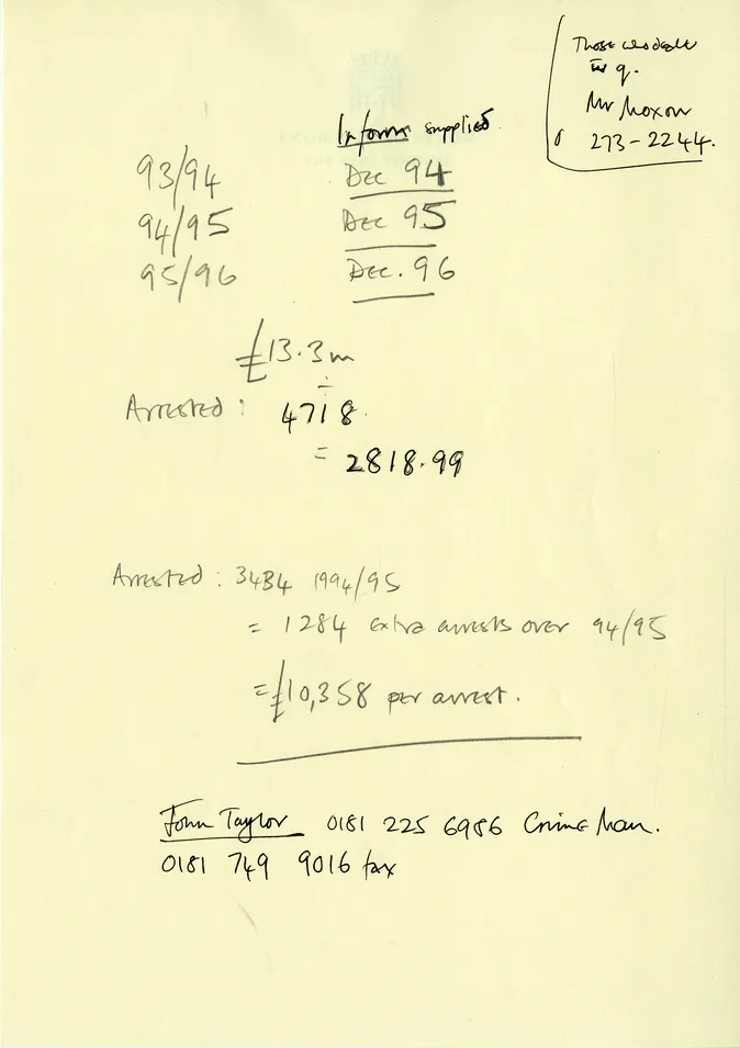 Preview image for Handwritten calculations of costs of arrests