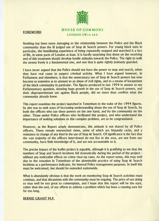 Preview image for Statement on Stop and Search by Bernie Grant