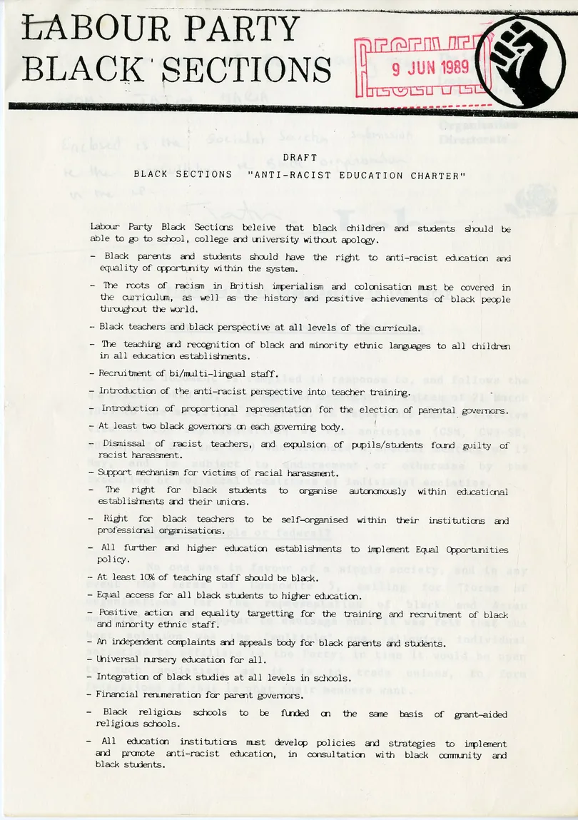 Preview image for Black Sections ‘Anti-Racist Education Charter’