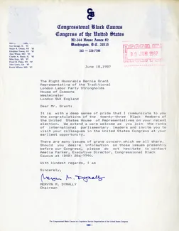 Preview image for Congressional Black Caucus letter to Bernie Grant