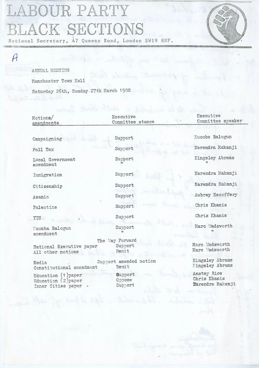 Preview image for Labour Party Black Sections 1988 motions