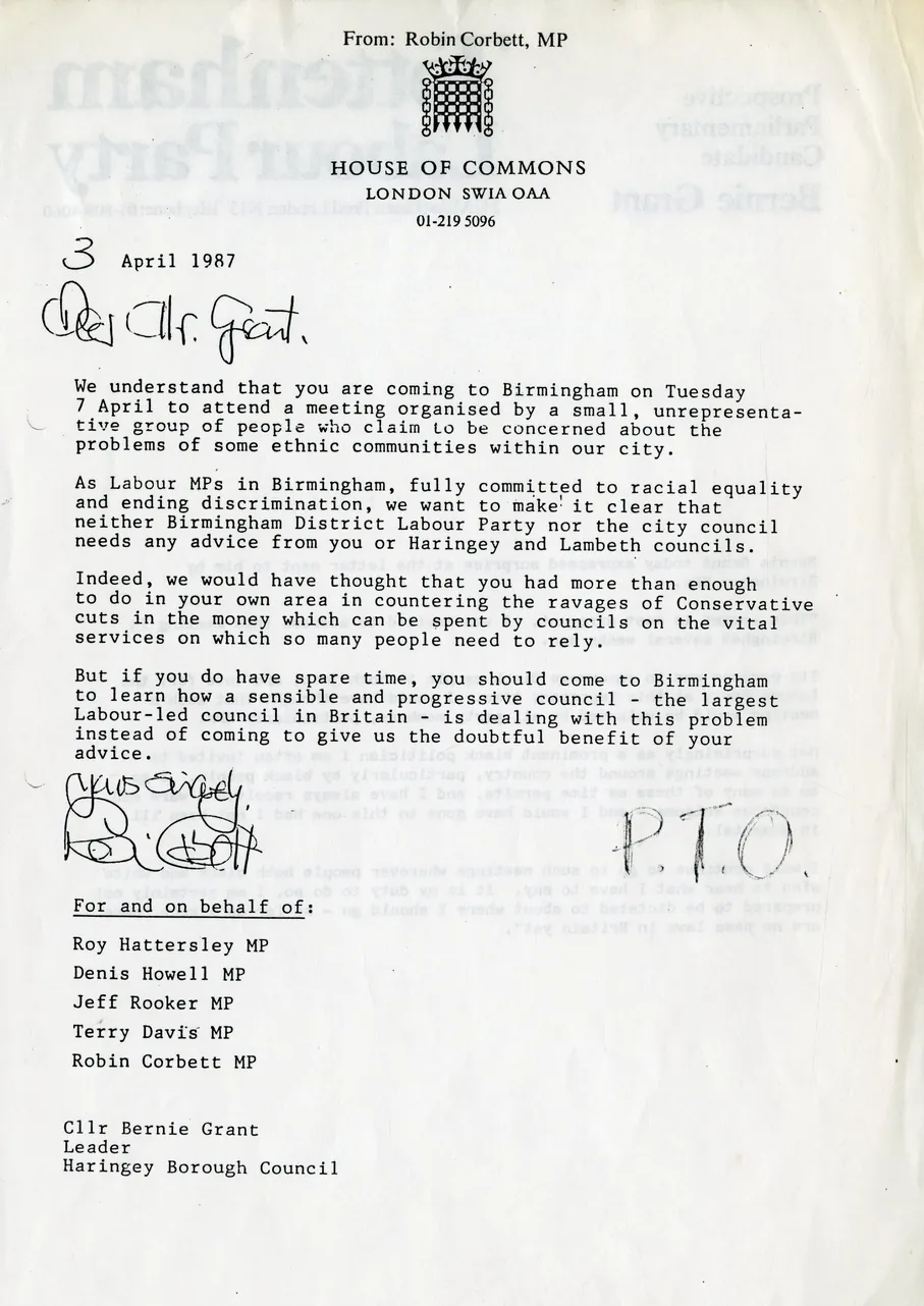 Preview image for Letter from Birmingham MPs 1987