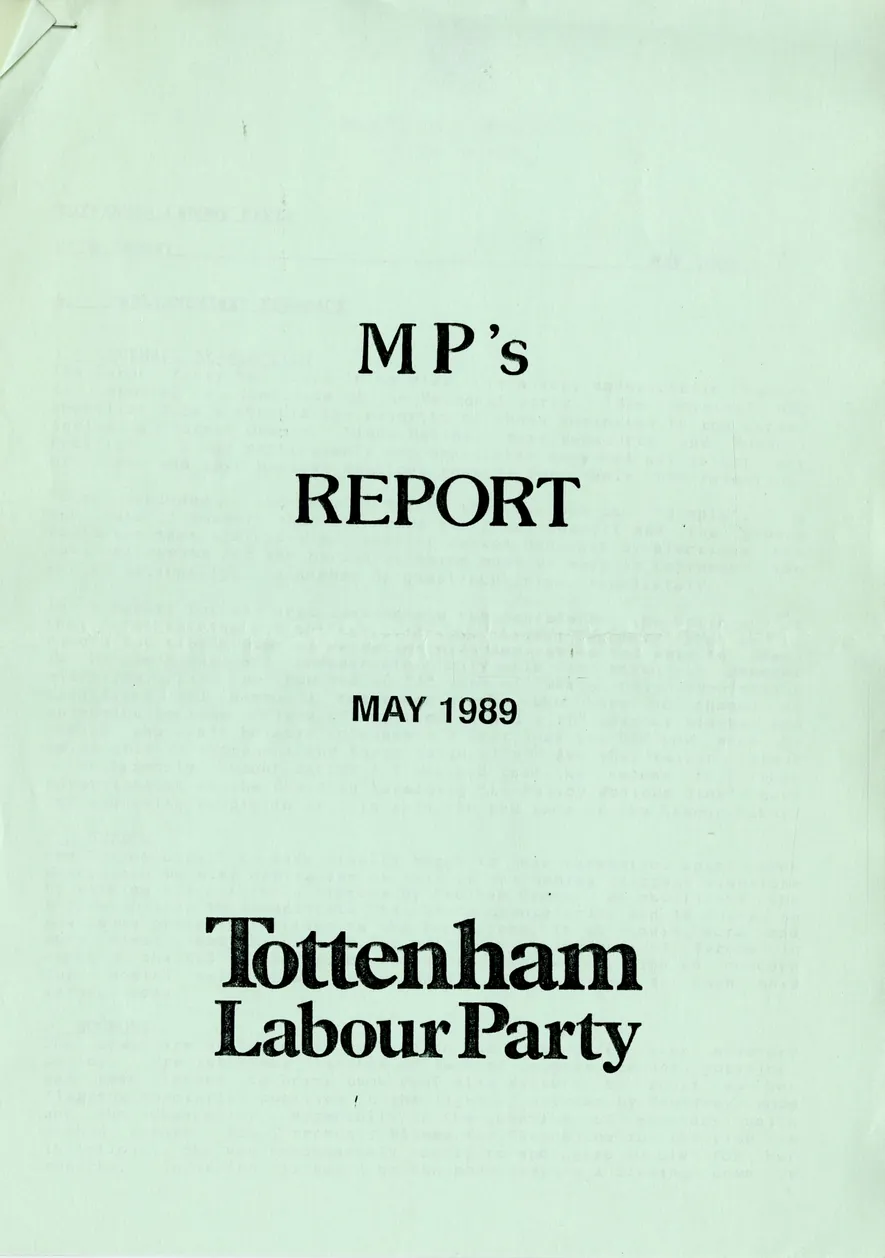 Preview image for MP’s Report: May 1989 Tottenham Labour Party
