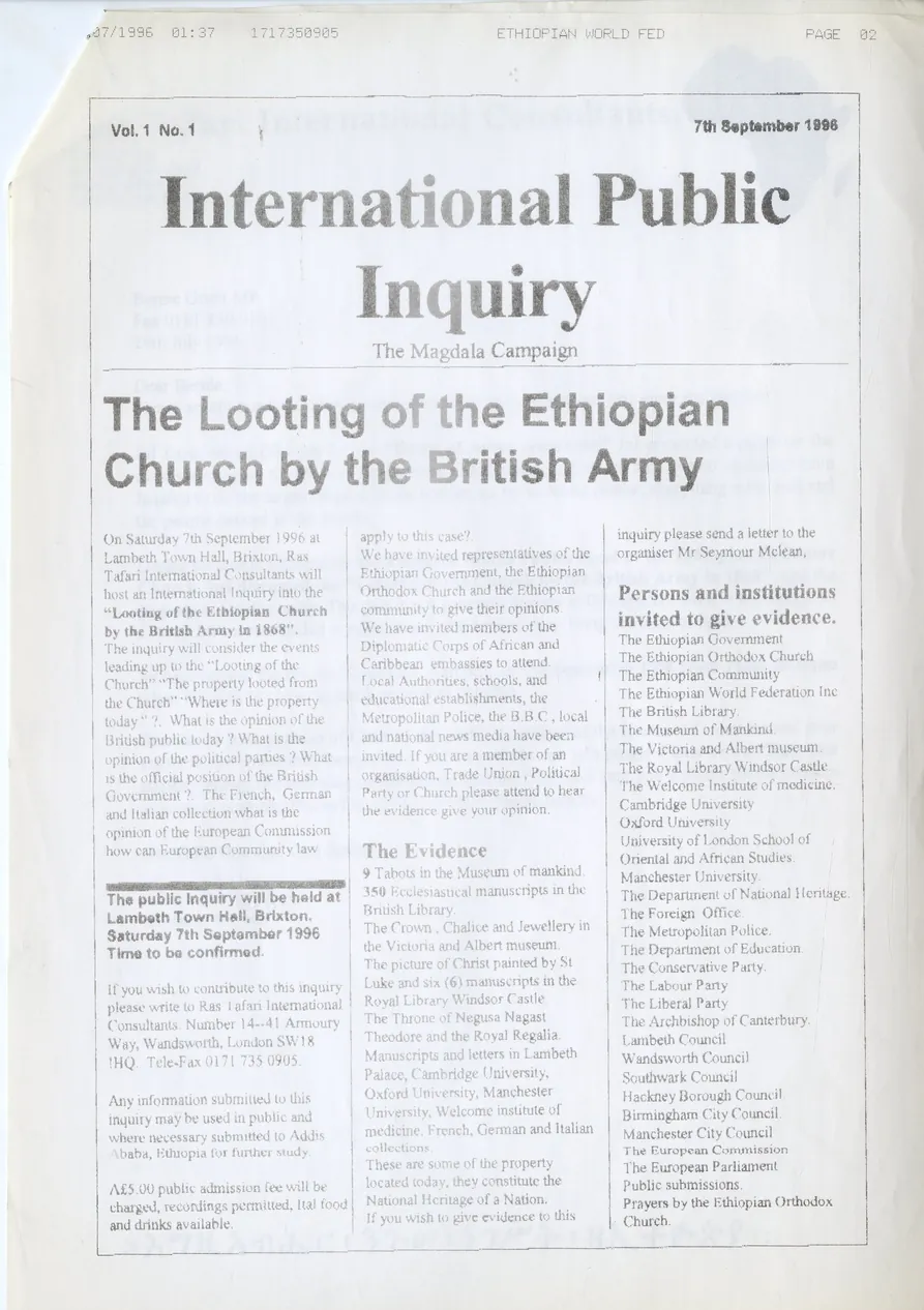 Preview image for International Public Inquiry: the looting of the Ethiopian church by the British Army
