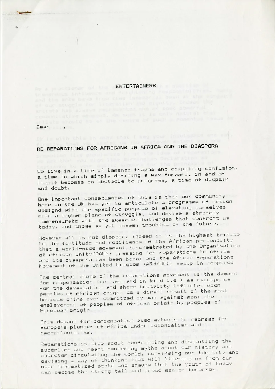 Preview image for Letter to entertainers