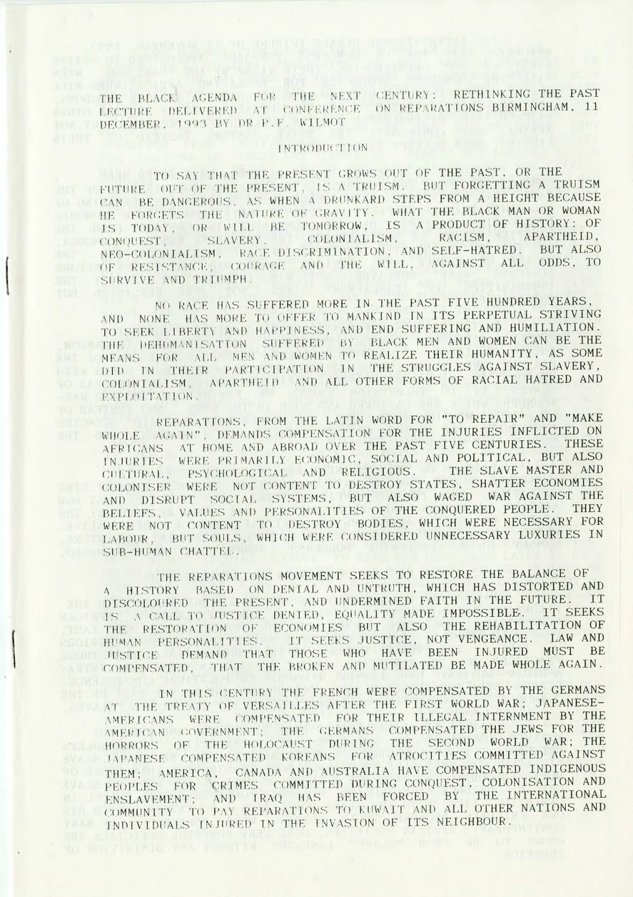 Preview of The Black Agenda for the Next Century, DR P.F. Wilmot Birmingham 1993 BG_ARM_5_3_6